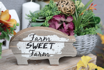 Farm Sweet Farm Wood Pig Tabletop Decor- Farmhouse Rustic Wood Pig Statue,Mini Vintage Animal Home Decor