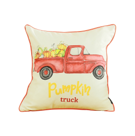 Set Of 4 18" Pumpkin Truck Throw Pillow Cover In Multicolor