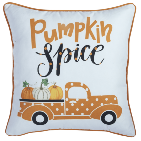 Set Of Four 18" Orange Pumpkin Pick Up Truck Pillow Covers