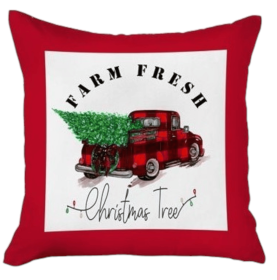 Set of 4 Christmas Buffalo Check Pick Up Truck Pillow Covers