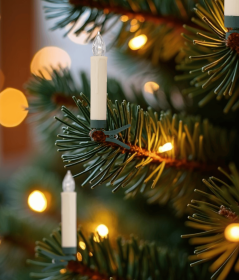 Set of Twelve Ivory Flameless Christmas Clip On Taper Candle