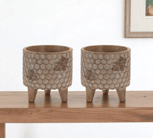 Set of Two Brown Polyresin 3 Ounce Bumble Bee Pot Planters