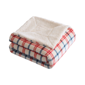 50" X 60" Red White and Blue Velvet Plaid Plush Throw Blanket