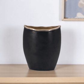 10" Black And Gold Cast Aluminum Oval Table Vase