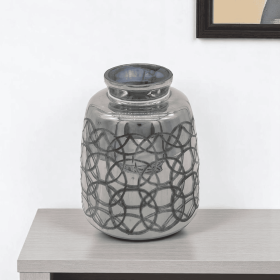9" Dark Gray Geometric Etched Glass Table Vase