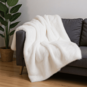50" X 60" White Faux Fur Plush Throw Blanket