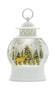 Snow Globe Lantern with Deer 11.5"H Plastic 6 Hr Timer 3 AA Batteries, Not Included or USB Cord Included