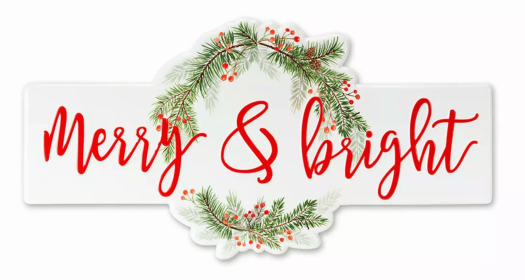 Merry & Bright Sign 23.5"L x 12"H (Set of 2) Metal