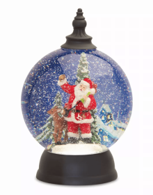 Santa in Sleigh Snow Globe 9.25"H Acrylic 6 Hr Timer 3 AA Batteries, Not Included