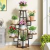 Modern Indoor Multi-Tier Plant Stand with Black Metal Frame and Wood Shelves