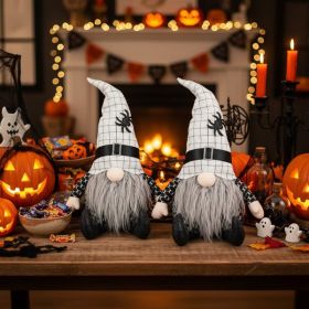 2 PCS Set Halloween Gnome Figures Décor 10.2x5.5x23.5 inches, Featuring Fabric Sitting Gnomes with White Hat Spiders