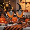 2PCS Set Spooky Halloween Gnome Decor Standing Orange Fabric Figures with Black Gnome & Banner