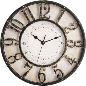 12 Inch Retro Wall Clock, Silent Non-Ticking Battery Operated Movement Decorative Round Quartz Wall Clock, Raised 3D Arabic Numeral Clock for Home