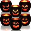Halloween Table Decor Set of 6, Jack O Lanterns Black Glass Votive Tealight Candle Holders