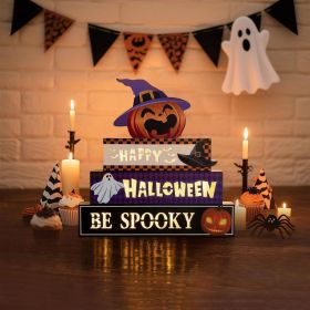 Halloween Decorations Indoor 9.4inch Premium Wooden Block Set with Glowing 3D Letters, Timer, Battery Powered Rustic Farmhouse Centerpiece for Home