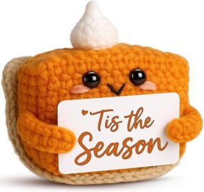 Tis The Season Fall Decor | Mini Crochet Pumpkin Pie Plush | Small Handmade Autumn Halloween Thanksgiving Items for Home Office Indoor Table Decoratio