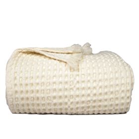 100% Cotton Waffle Weave Throw Blanket 50x60 inch Ivory Lightweight Soft and Breathable Throw Blanket for All Season Skin Friendly Blanket for Couch B
