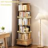 6 Tier Rotating Bookshelf, 360° Display Round Spinning Bookshelf with Wheels and Drawer, Space-Saving, Small Space Rotating Bookshelf Tower for Bedroo