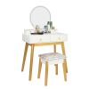 Bedroom Light Luxury Real Wood Dressing Table Simple Makeup Table With Lamp Three Color Adjustable XH