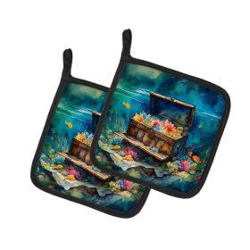Treasure Chest Pair of Pot Holders Kitchen Heat Resistant Pot Holders Sets Oven Hot Pads for Cooking Baking BBQ, 7 1/2 x 7 1/2