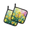 Daffodils in Watercolor Pair of Pot Holders Kitchen Heat Resistant Pot Holders Sets Oven Hot Pads for Cooking Baking BBQ, 7 1/2 x 7 1/2