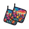 Colorful Tulips Pair of Pot Holders Kitchen Heat Resistant Pot Holders Sets Oven Hot Pads for Cooking Baking BBQ, 7 1/2 x 7 1/2