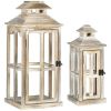 HOMCOM 2 Pack 28"/20" Large Rustic Wooden Lantern Decorative, Indoor/Outdoor Lantern for Home Decor (No Glass), Natural