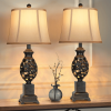 Table Lamps Set Of 2, 28" Tall Bedside Lamp With Nightlight, Vintage Bronze Nightstand Lamps With Faux Silk Suitable For Business, Bookstores, Coffee