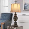 Table Lamps Set Of 2, 28" Tall Bedside Lamp With Nightlight, Vintage Bronze Nightstand Lamps With Faux Silk Suitable For Business, Bookstores, Coffee