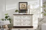 Farmhouse Style 6 Drawer Dresser Chest with Base Wooden Rustic Chest of Drawers, Storage Dresser Organizer for Bedroom, Living Room, Beautiful Sturdy