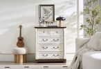 Farmhouse Style 5 Drawer Dresser Chest with Base Wooden Rustic Chest of Drawers, Storage Dresser Organizer for Bedroom, Living Room, Beautiful Sturdy