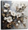 Bathroom Wall Art Decor White Flower Canvas Wall Art for Living Room Golden Leaf Painting Prints Floral Picture Wall Decor Artwork Framed for Bedroom