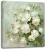 Flower Pictures Wall Decor White Camellia Flower Wall Art for Bathroom Floral Canvas Wall Art for Living Room White Blossom Green Leaf Painting Artwor