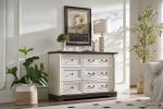 Farmhouse Style 6 Drawer Dresser Chest with Base Wooden Rustic Chest of Drawers, Storage Dresser Organizer for Bedroom, Living Room, Beautiful Sturdy