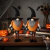 2PCS Set Spooky Halloween Gnome Decor Standing Orange Fabric Figures with Black Gnome & Banner