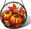 Stained Glass Window Hanging, Pumpkin Maple Leaf Suncatcher for Doors Home Sun Catchers Decoration and Christmas