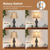 Table Lamps Set Of 2, 28" Tall Bedside Lamp With Nightlight, Vintage Bronze Nightstand Lamps With Faux Silk Suitable For Business, Bookstores, Coffee