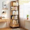 6 Tier Rotating Bookshelf, 360° Display Round Spinning Bookshelf with Wheels and Drawer, Space-Saving, Small Space Rotating Bookshelf Tower for Bedroo