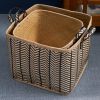 Square Palm Leaf Woven Wicker Storage Basket with Handles Set of 2 - 14" x 14" x 15" and 16" x 16" x 17" - Black and Brown - For Clothes, Books Storag