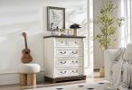 Farmhouse Style 5 Drawer Dresser Chest with Base Wooden Rustic Chest of Drawers, Storage Dresser Organizer for Bedroom, Living Room, Beautiful Sturdy
