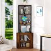 Corner Shelf with Doors, 65" Corner Cabinet & Wine Glass Rack, 6 Tier Bookshelf Display, Freestanding Corner Storage Stand for Kitchen, Living Room, B