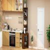Corner Shelf with Doors, 65" Corner Cabinet & Wine Glass Rack, 6 Tier Bookshelf Display, Freestanding Corner Storage Stand for Kitchen, Living Room, B
