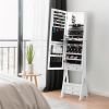 Full mirror wood flooring style with 2 large drawers, natural light strip, jewelry storage mirror cabinet - white