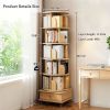6 Tier Rotating Bookshelf, 360° Display Round Spinning Bookshelf with Wheels and Drawer, Space-Saving, Small Space Rotating Bookshelf Tower for Bedroo