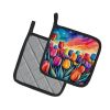 Colorful Tulips Pair of Pot Holders Kitchen Heat Resistant Pot Holders Sets Oven Hot Pads for Cooking Baking BBQ, 7 1/2 x 7 1/2