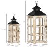 HOMCOM 31 22 Inch Rustic Lanterns Set of 2 Wooden Metal Decorative Hanging for Indoor Outdoor Black Distressed Natural Wood