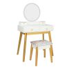 Bedroom Light Luxury Real Wood Dressing Table Simple Makeup Table With Lamp Three Color Adjustable XH