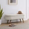 Ottoman Oval Storage Bench,Rubber Wood Legs, Beige(43.5"x16"x16")
