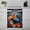 1 Pcs 2D FLAT Dishwasher Magnet Cover, Rooster and Flowers - Refrigerator Door Sticker, Easy to Clean Appliance Panel Sticker