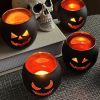 Halloween Table Decor Set of 6, Jack O Lanterns Black Glass Votive Tealight Candle Holders